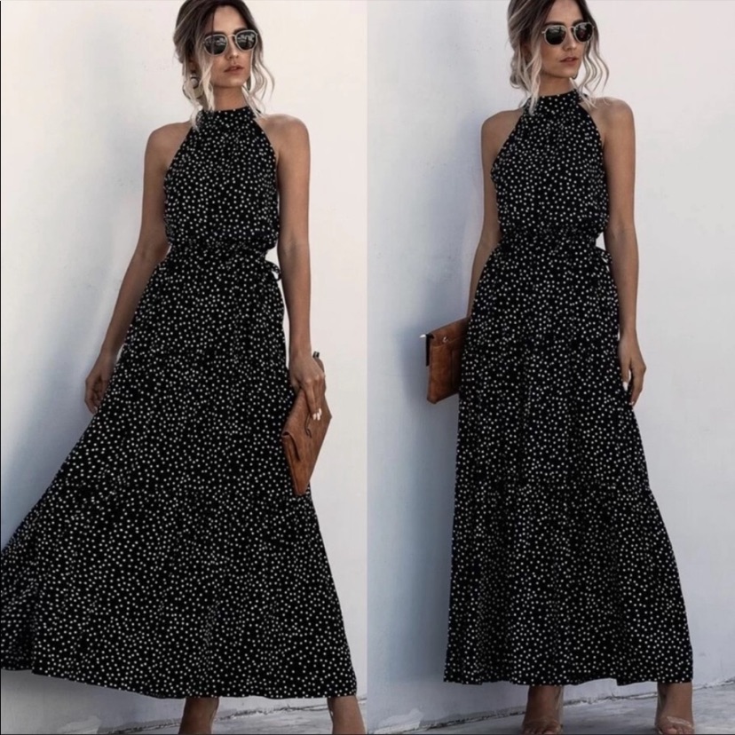 Nwt Kara & Kate Black Polka Dot Maxi Dress